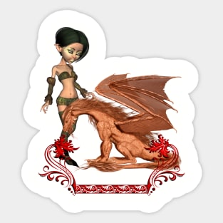 Cute  little fairy with dragon Sticker